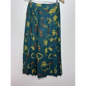Vintage CHAUS Belts & Medallions Pleated Midi Skirt Green Size S 4 Old Money